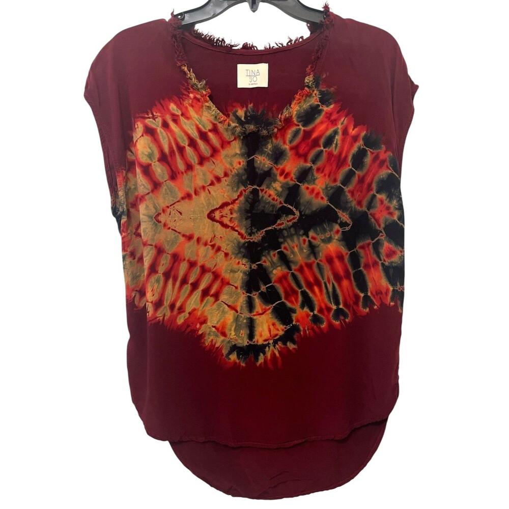 Anthropologie TINA JO Burgundy Tie Dye Top Cap Sleeve Rayon Boho Chic Beach XS